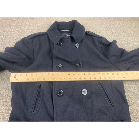 Nautica Black Wool Blend Peacoat Coat Jacket Mens Size Medium Quilted Lining - Picture 7 of 10